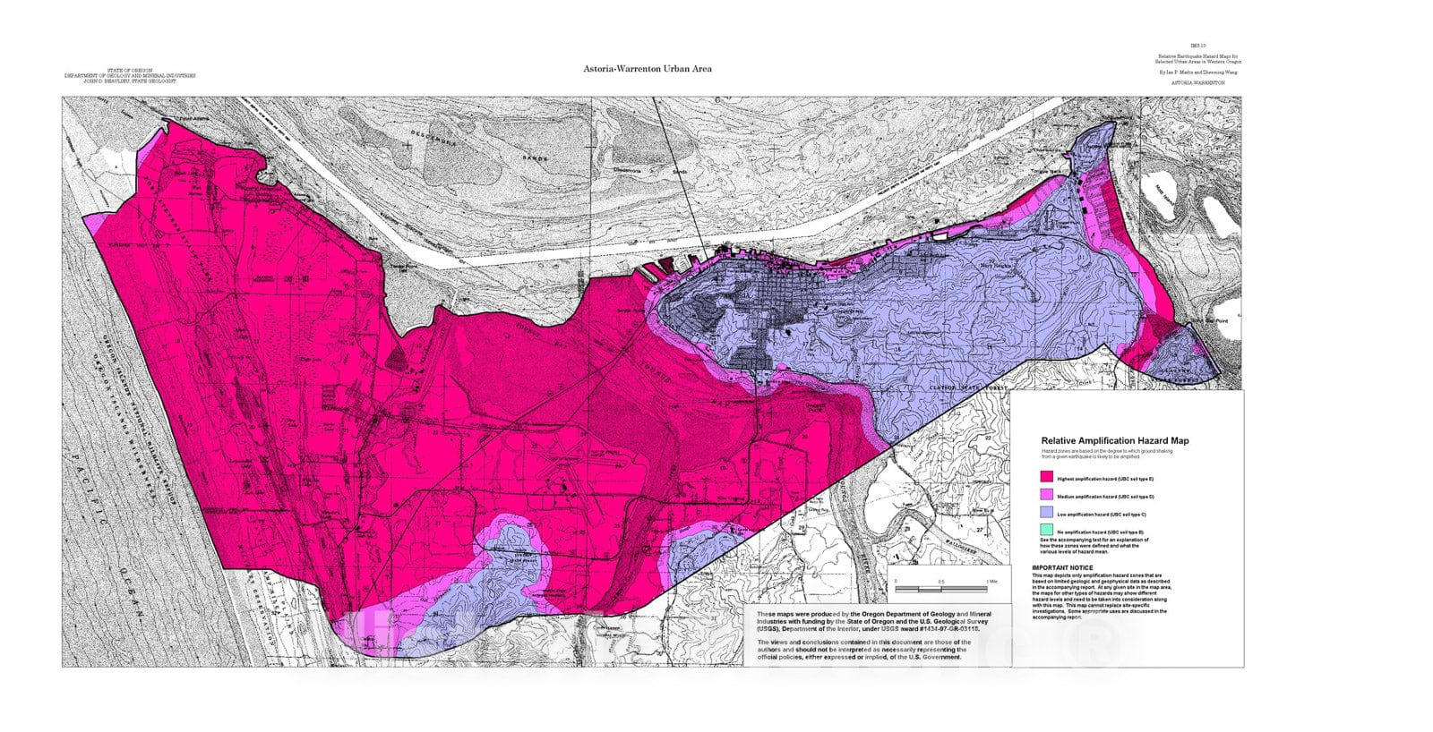Map : Relative earthquake hazard maps for selected urban areas in western Oregon, Astoria-Warrenton, 2000 Cartography Wall Art :