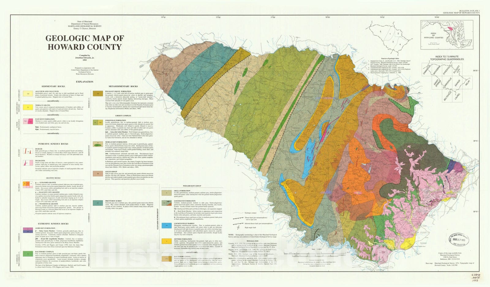 Map : Geologic map of Howard County, 1993 Cartography Wall Art :