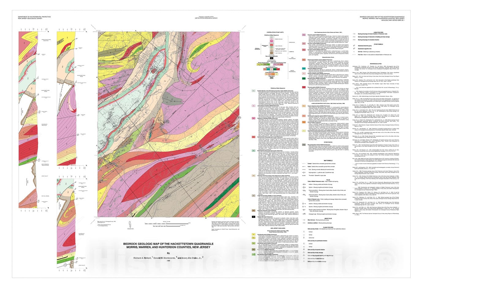 Map : Bedrock Geologic Map of the Hackettstown Quadrangle, Morris, Warren, and Hunterdon Counties, New Jersey, 2002 Cartography Wall Art :