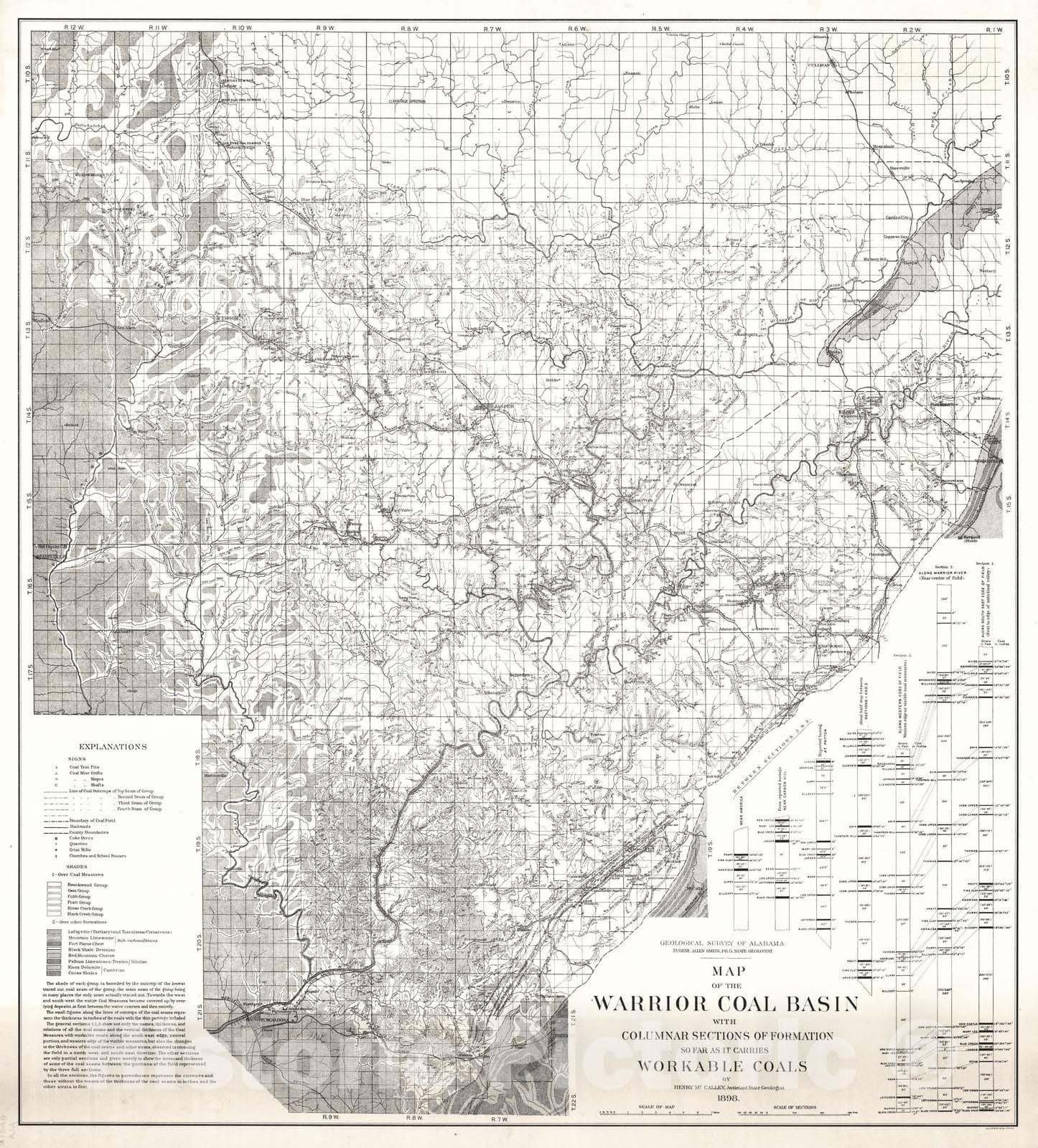 Map : Map of the Warrior coal basin, 1898 Cartography Wall Art :
