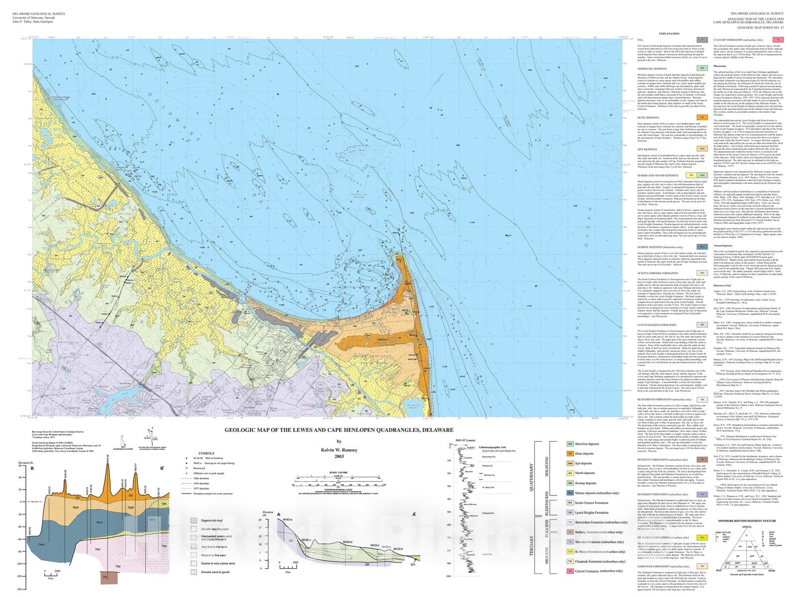 Map : Geologic map of the Lewes and Cape Henlopen quadrangles, Delaware, 2003 Cartography Wall Art :