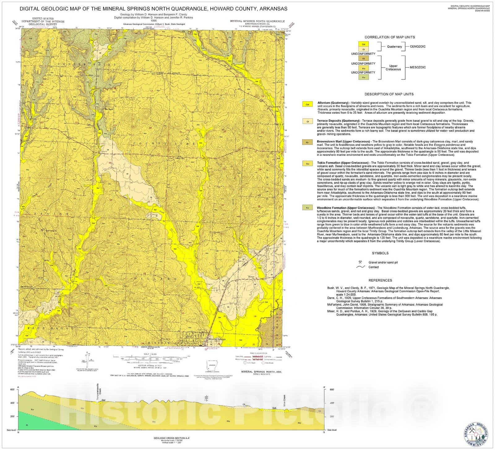 Map : Geologic Map of the Mineral Springs North Quadrangle, Howard County, Arkansas, 2000 Cartography Wall Art :