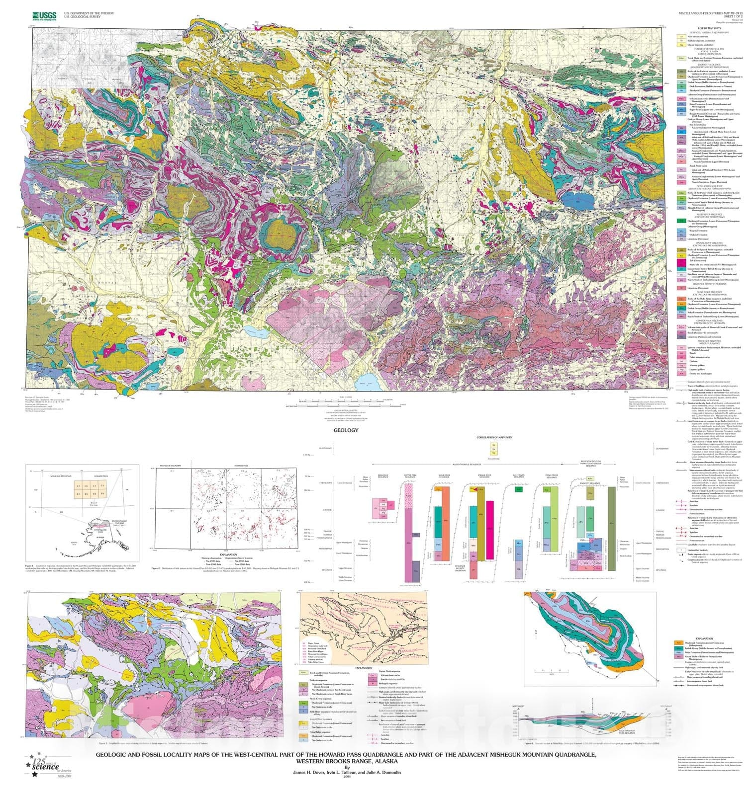 Map : Geologic and fossil locality maps of the west-central part of the Howard Pass quadrangle and part of the adjacent Misheguk Mountain, 2004 Cartography Wall Art :