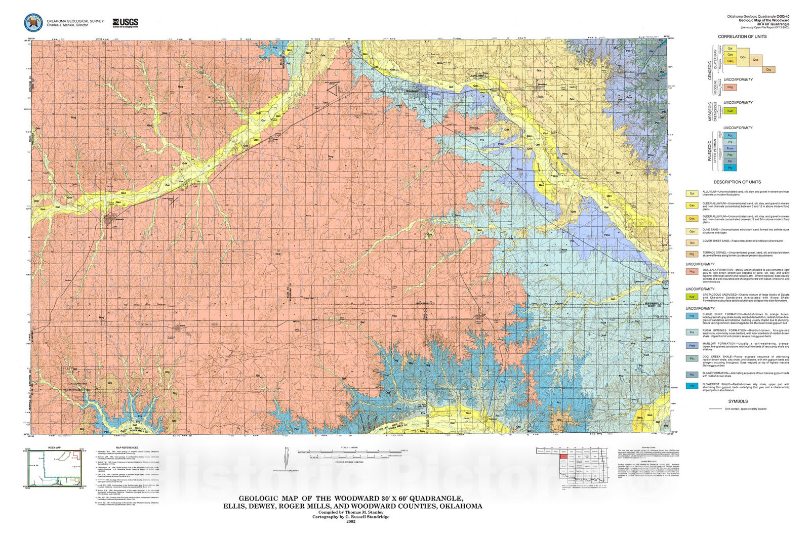 Map : Geologic map of the Woodward 30' x 60' quadrangle, 2003 Cartography Wall Art :