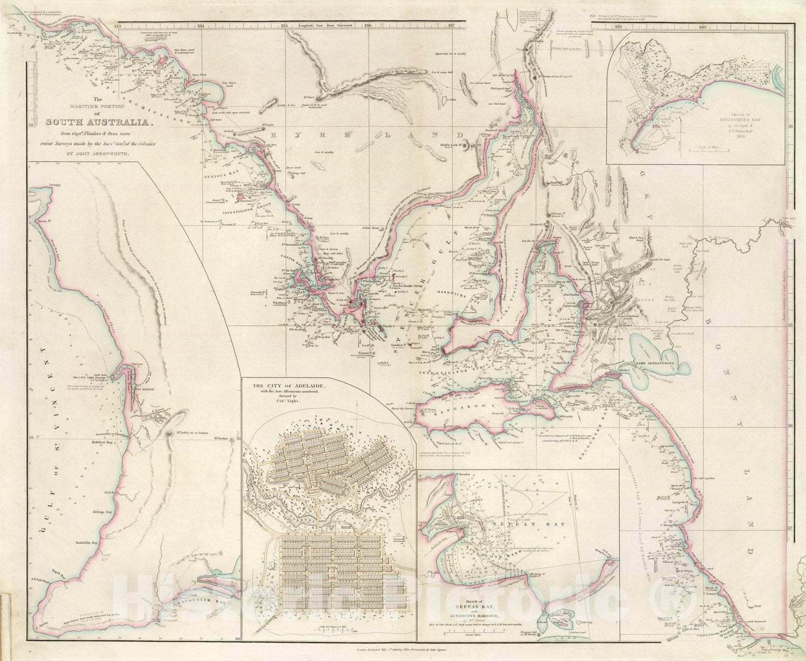 Historic Map : Maritime Portion of South Australia., 1844, Vintage Wall Art