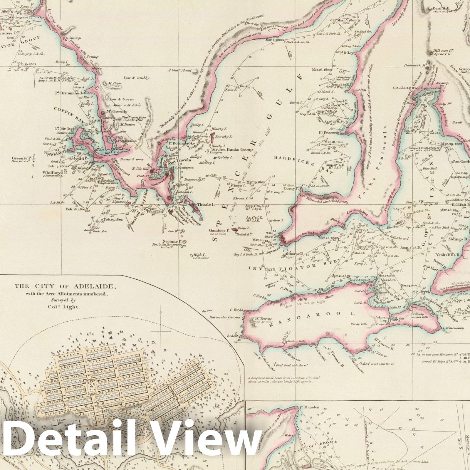 Historic Map : Maritime Portion of South Australia., 1844, Vintage Wall Art