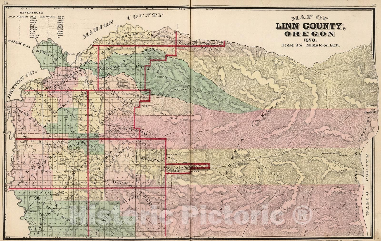 Historic Map : Map of Linn County, Oregon, 1878., 1878, Vintage Wall Art