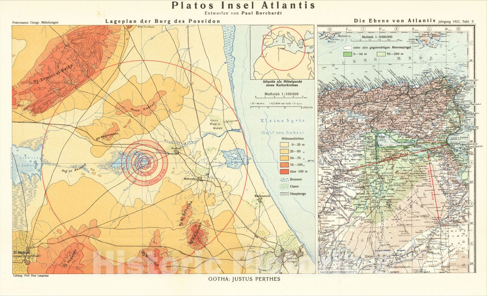 Historic Map : Plato Insel Atlantis, , 0, Vintage Wall Art