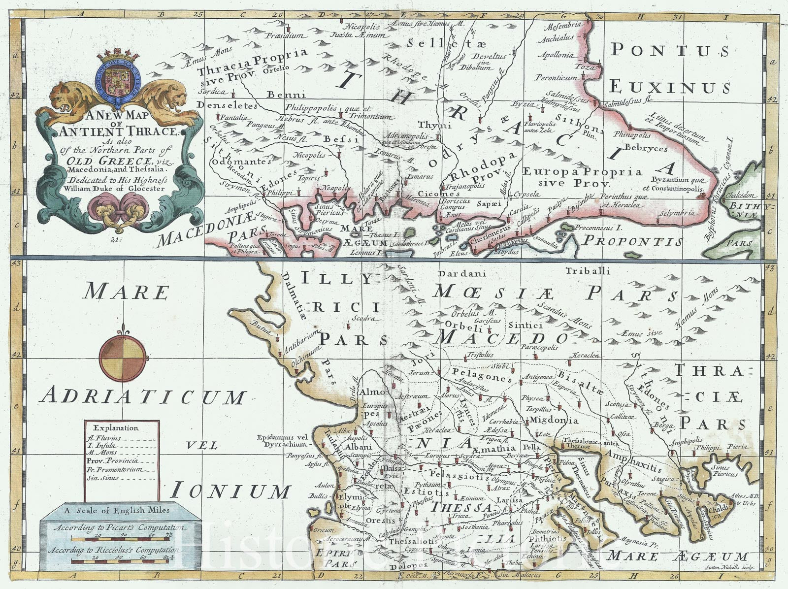 Historic Map : Ancient Macedonia and The Balkans "Thrace", Wells, 1712, Vintage Wall Art
