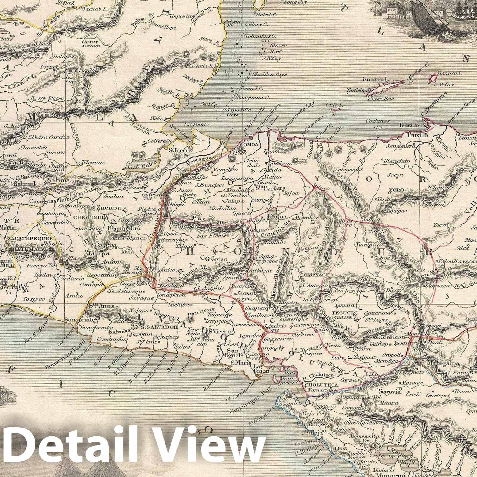 Historic Map : Central America, Tallis and Rapkin, 1851, Vintage Wall Art