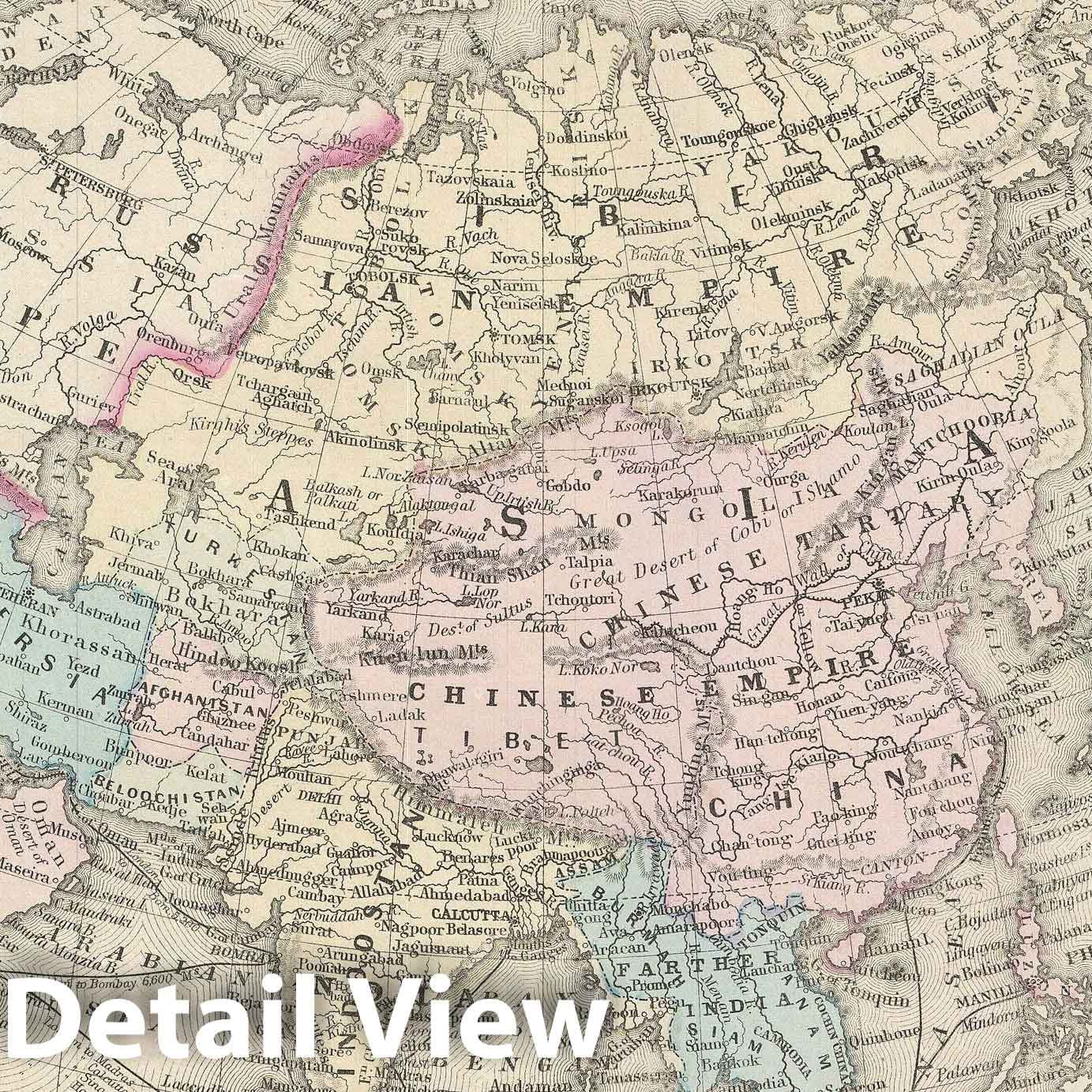 Historic Map : Asia, Mitchell, 1872, Vintage Wall Art
