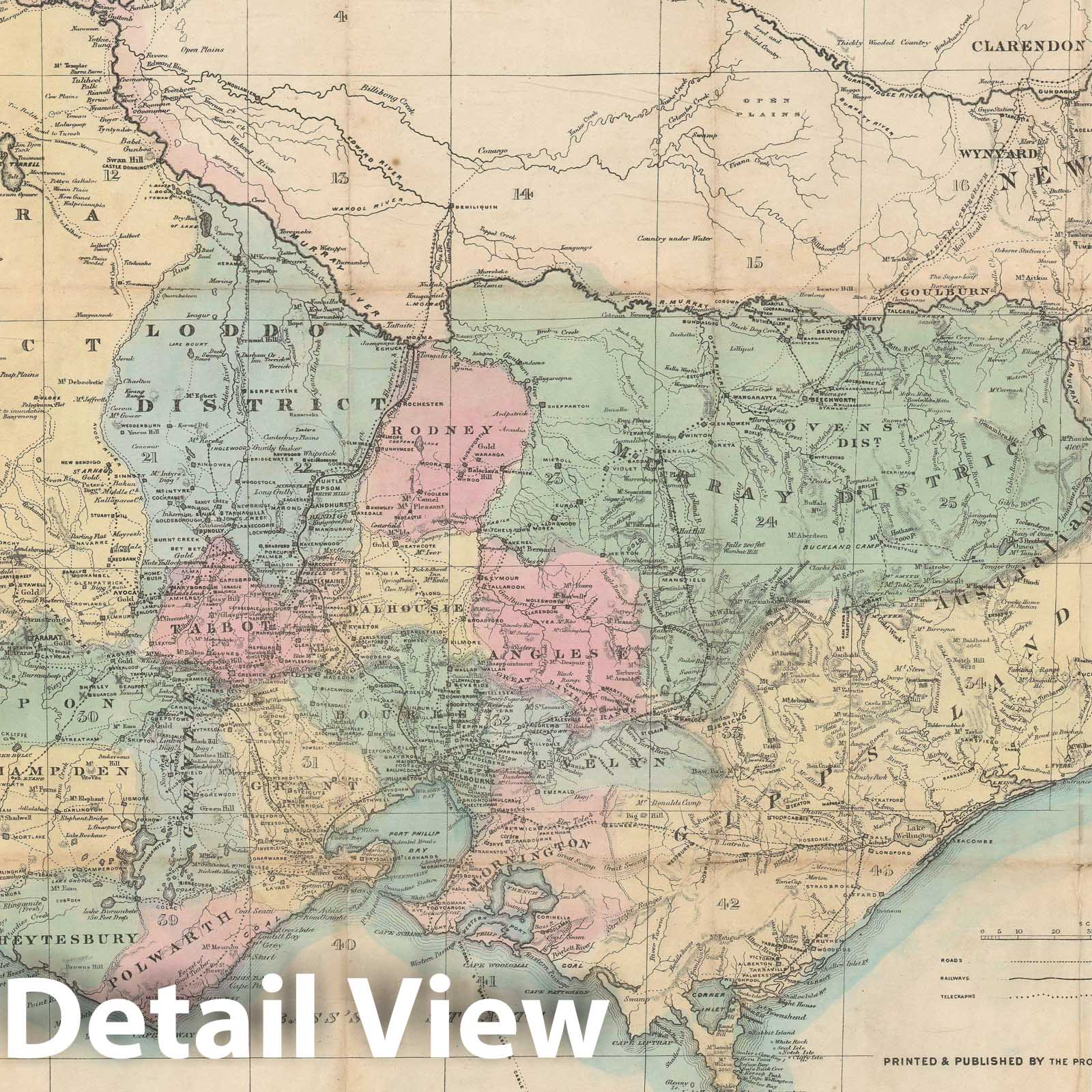 Historic Map : Victoria, Australia, During The Victoria Gold Rush, Whitehead, 1869, Vintage Wall Art