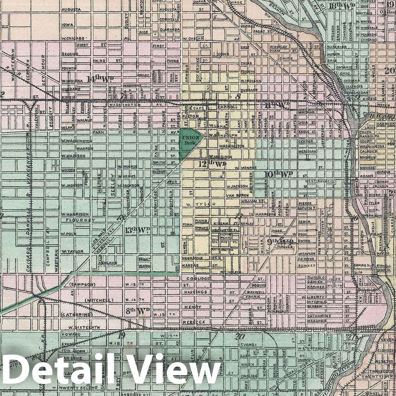 Historic Map : Chicago, Warner and Beers, 1872, Vintage Wall Art