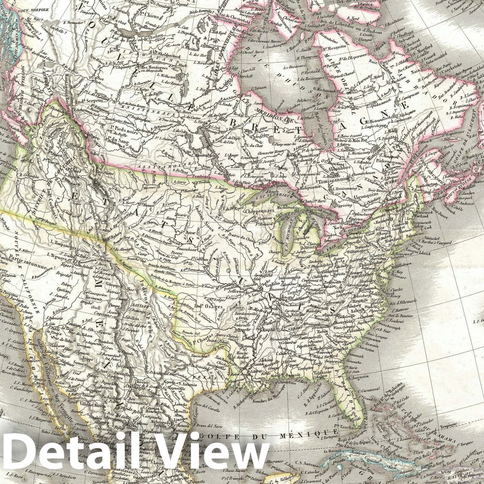 Historic Map : North America and The United States, Lapie, 1830, Vintage Wall Art