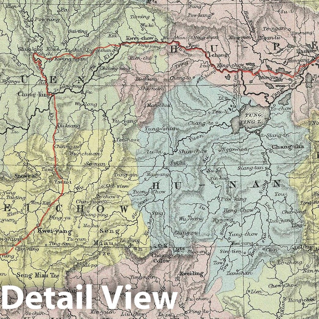 Historic Map : Central and Southern China, Johnston, 1879, Vintage Wall Art