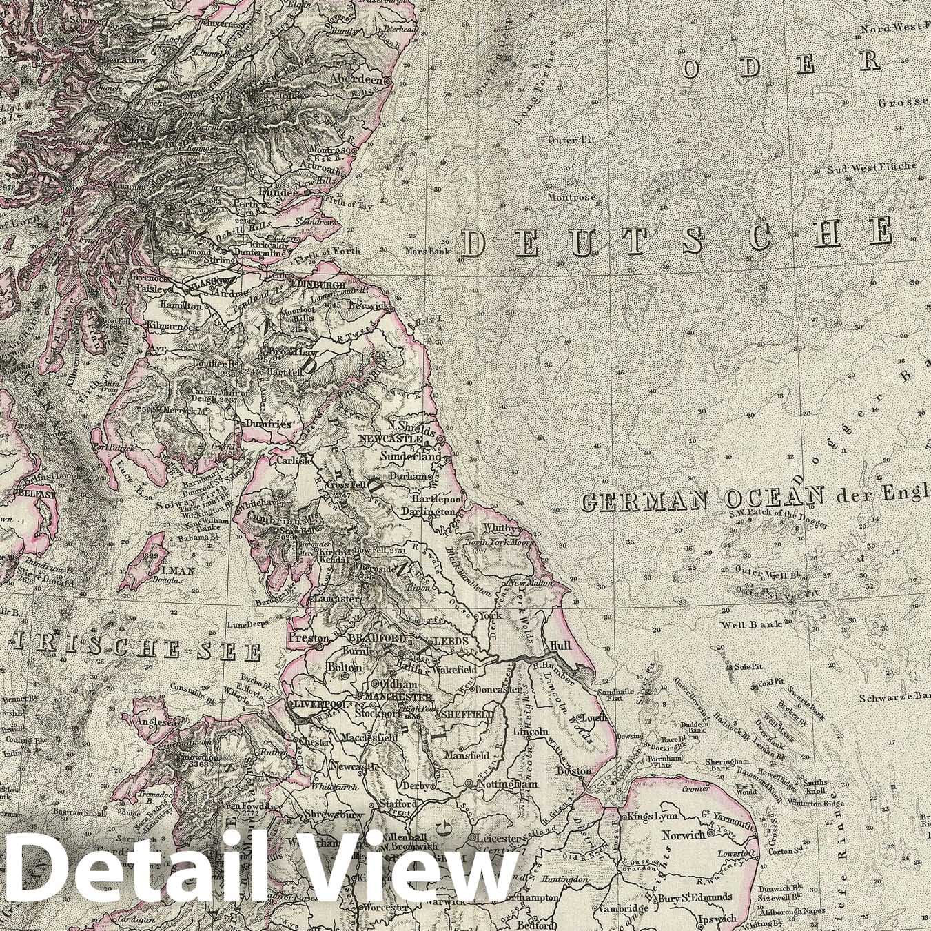 Historic Map : The British Isles, Stieler, 1873, Vintage Wall Art