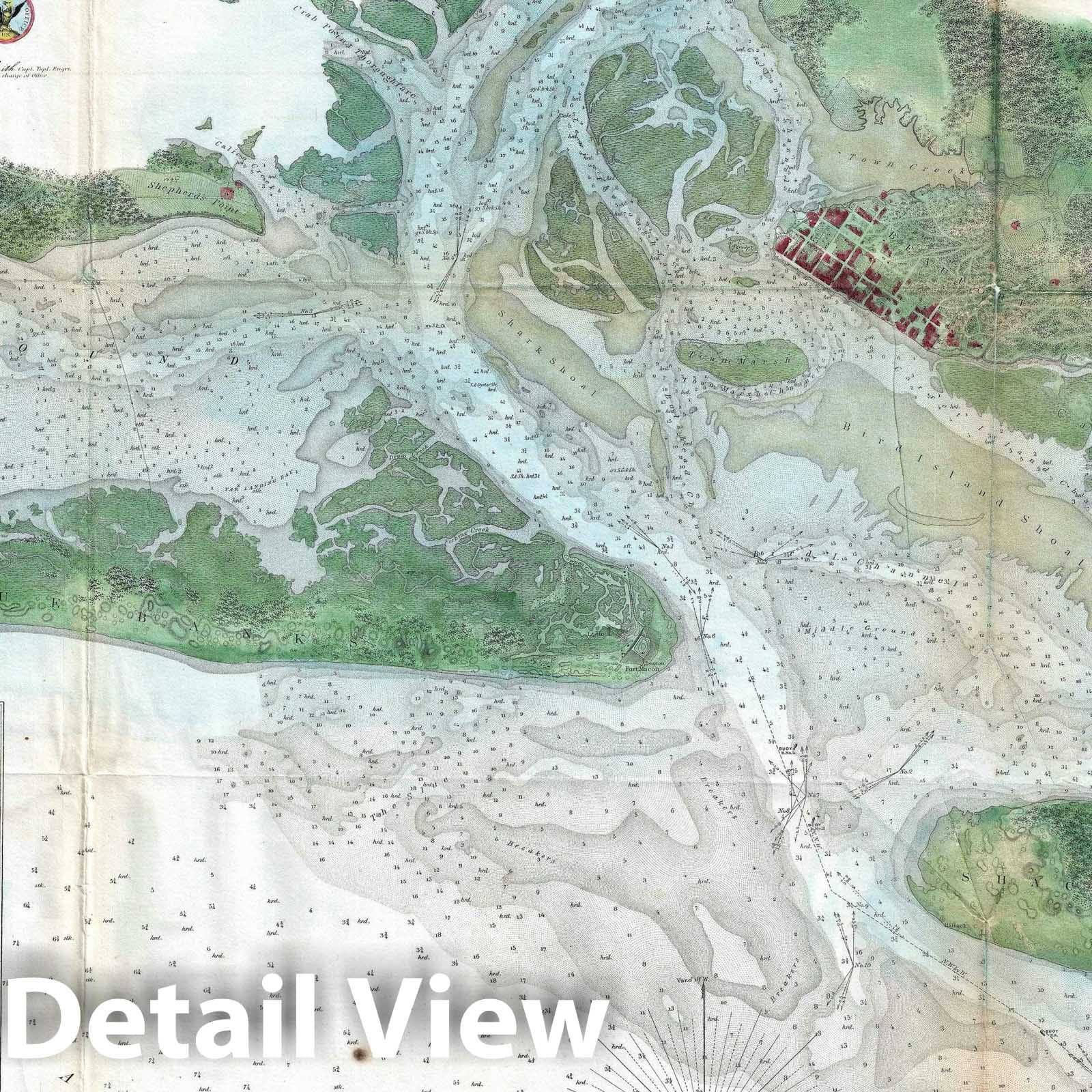 Historic Map : Nautical Chart Beaufort Harbor, North Carolina, U.S. Coast Survey, 1857, Vintage Wall Art
