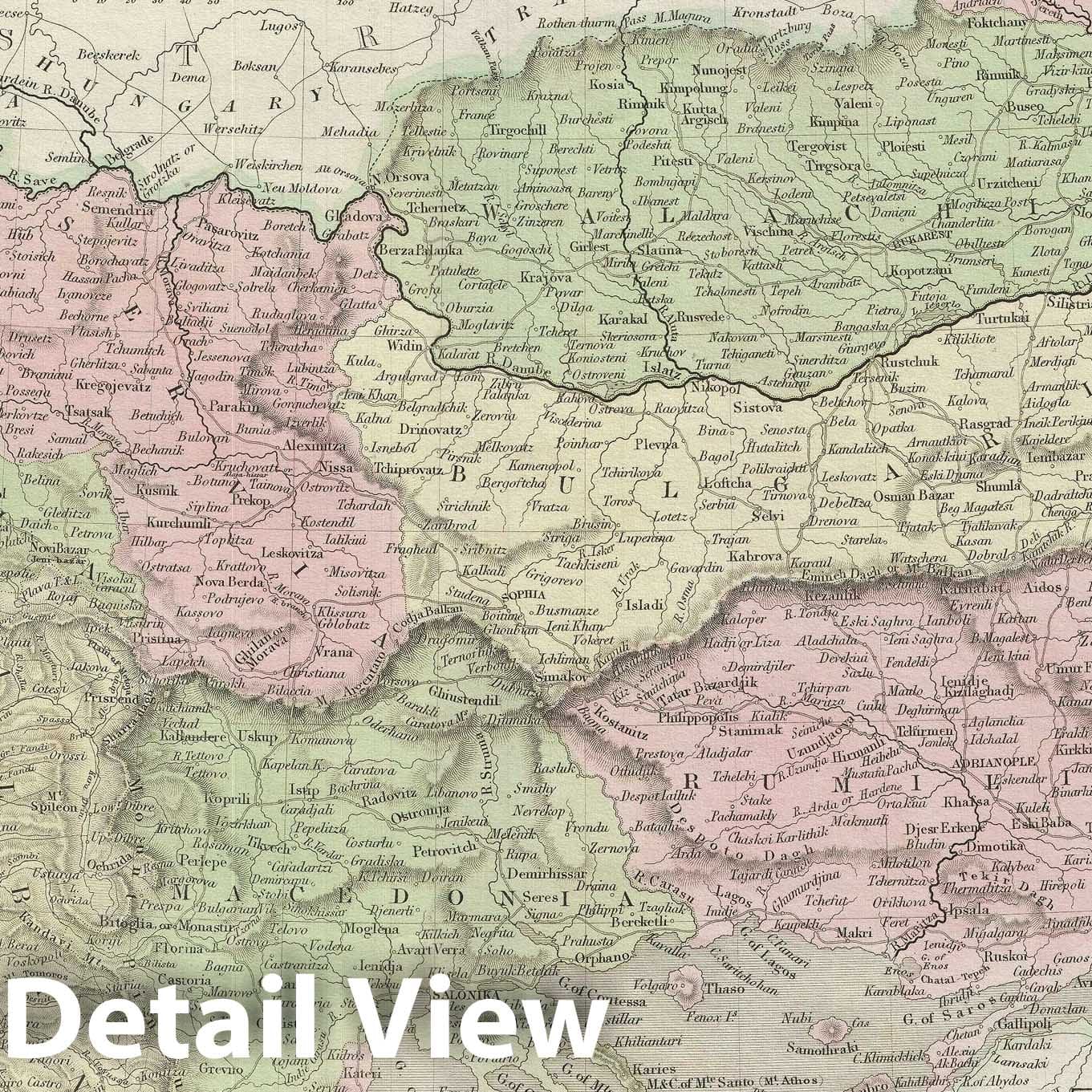 Historic Map : Turkey in Europe, Black, 1851, Vintage Wall Art