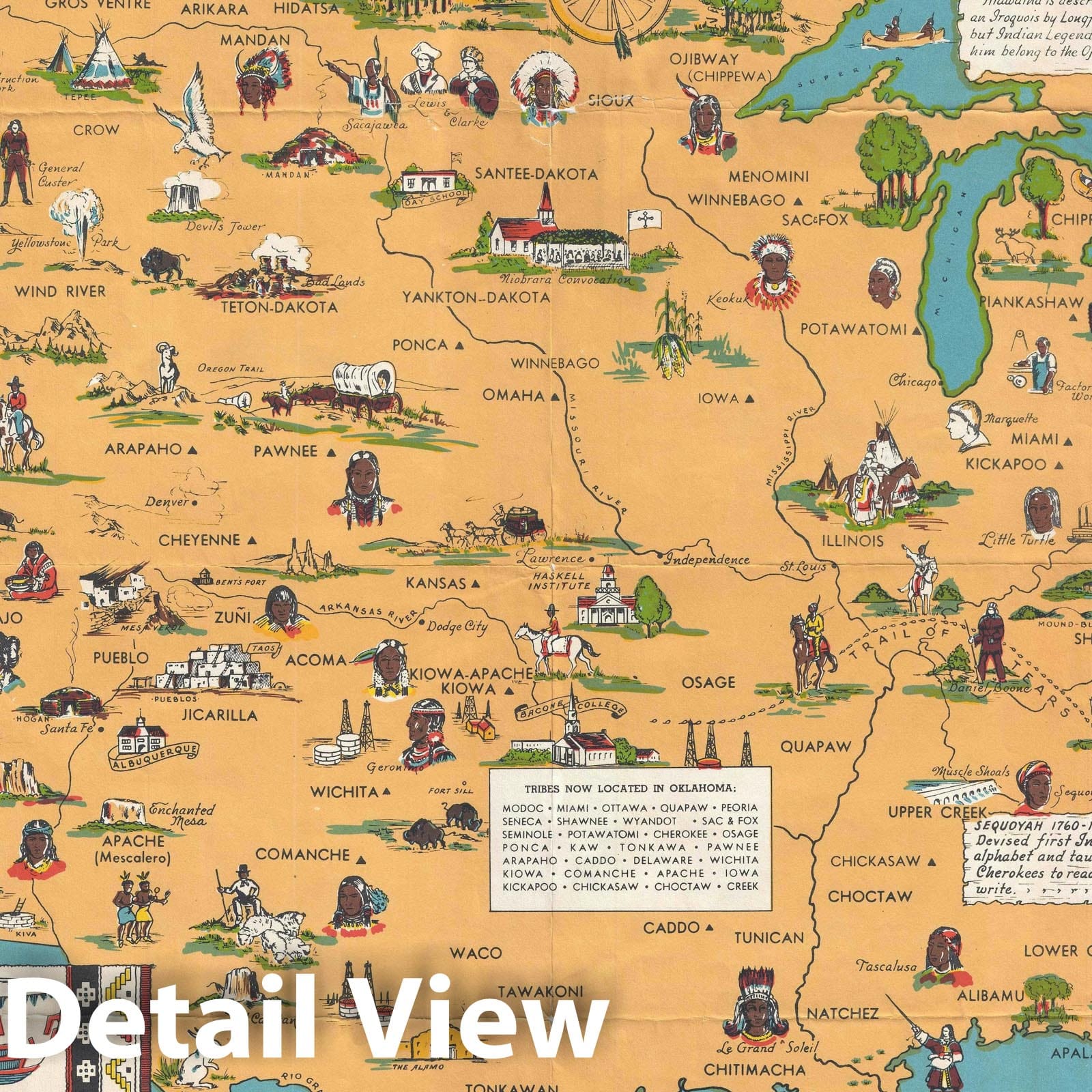 Historic Map : Jefferson Pictorial Map of The United States Illustrating Indian Tribes, 1944, Vintage Wall Art