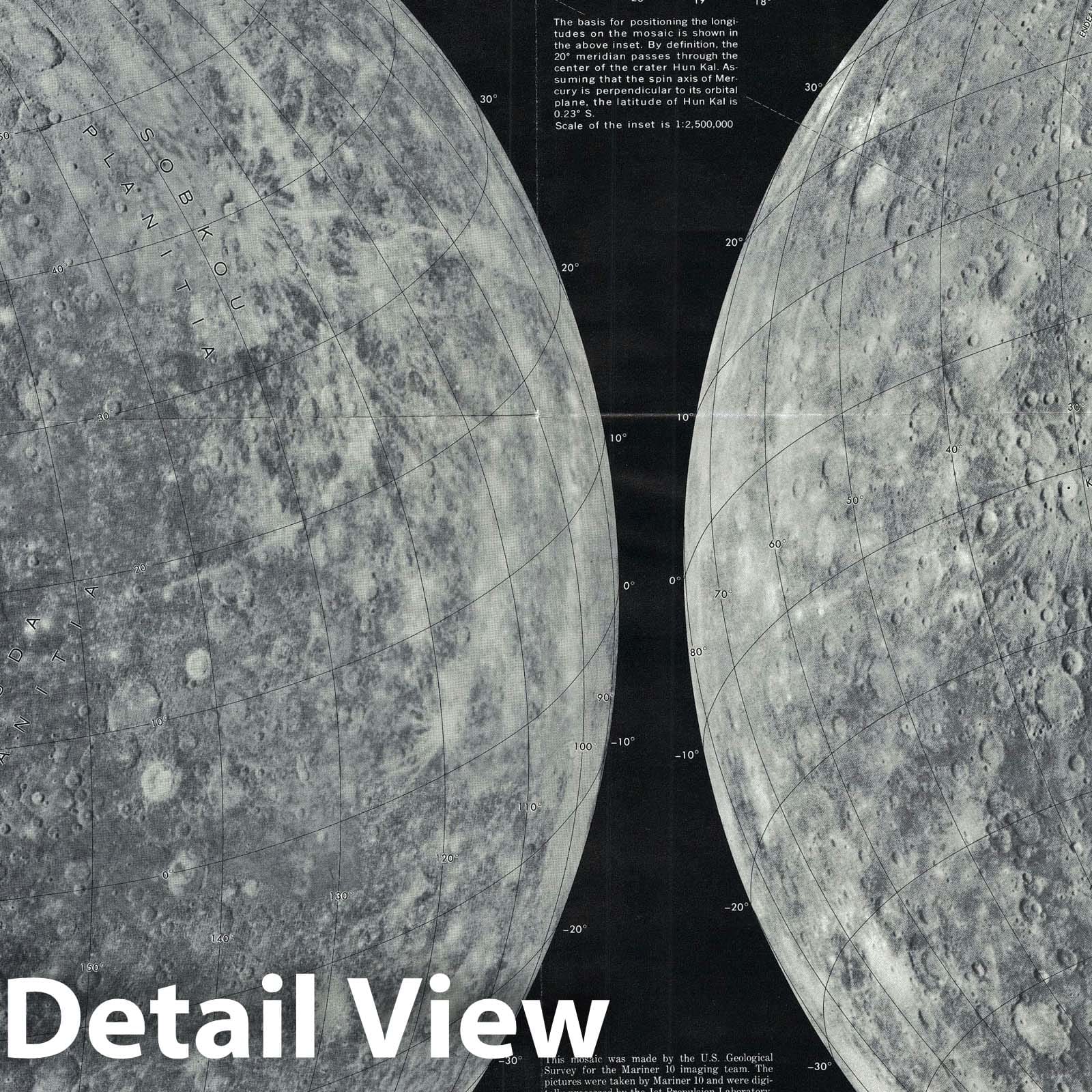 Historic Map : The Planet Mercury, U.S. Geological Survey, 1974, Vintage Wall Art