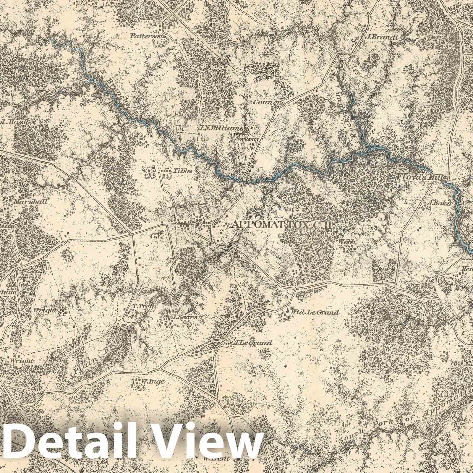 Historic Map : Appomattox Court House, Virginia, Weyss, 1867, Vintage Wall Art