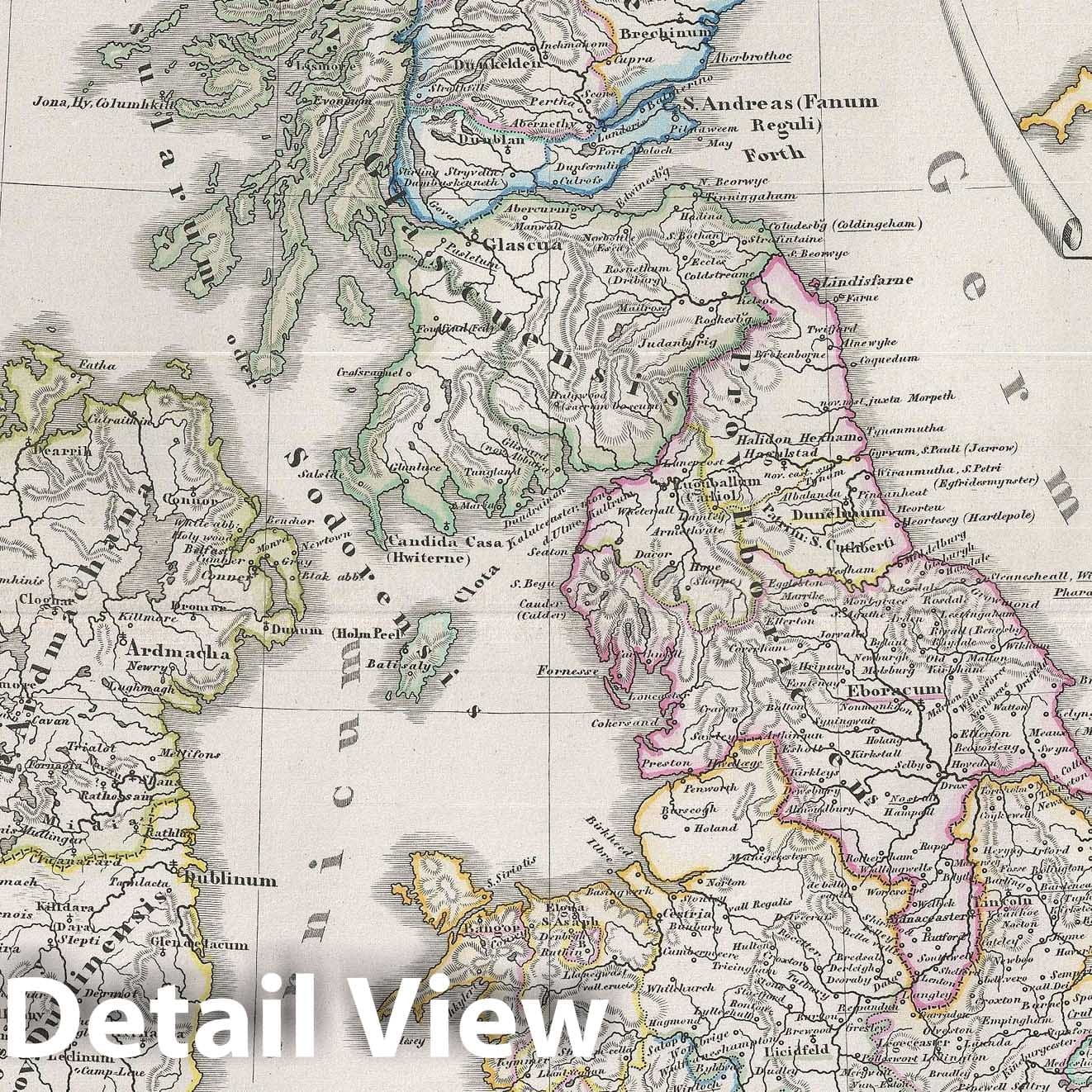 Historic Map : The British Isles with ecclesiastical divisions, Spruner, 1854, Vintage Wall Art
