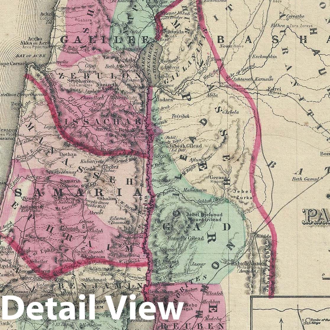 Historic Map : Palestine, Israel or The Holy Land, Johnson, 1863, Vintage Wall Art