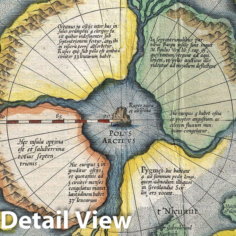 Historic Map of The Arctic (First Map of The North Pole), 1606. Gerardus Mercator / Hondius Series
