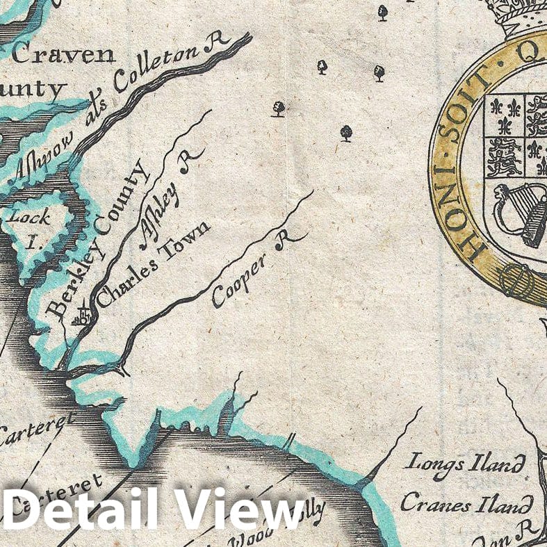 Historic Map : John Speed Map of Carolina, 1676, Vintage Wall Art
