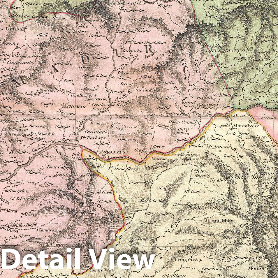 Historic Map : Pinkerton Map of Portugal, 1818, Vintage Wall Art