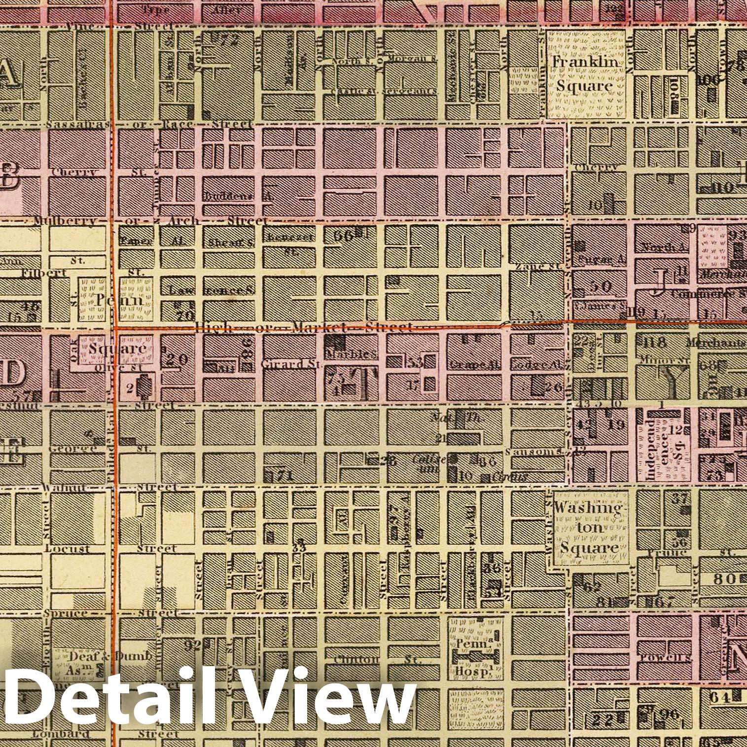 Historic Map : Street Map or Plan of Philadelphia, Pennsylvania, 1846, Vintage Wall Art