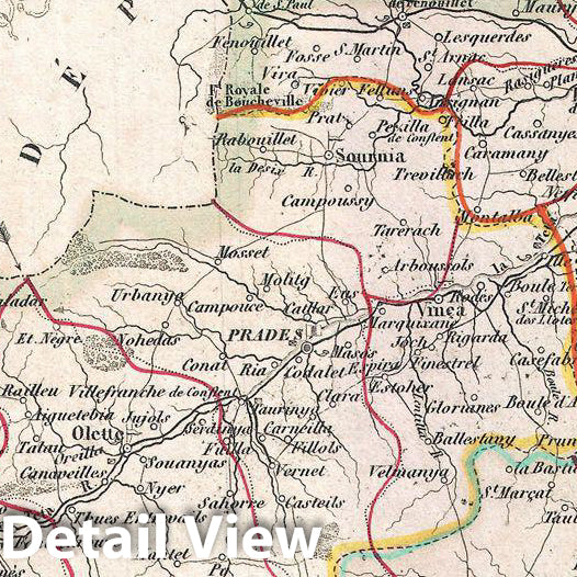 Historic Map : Levasseur Map of The Department Des Pyrenees Orientales, France (Muscat Wine Region), 1852, Vintage Wall Art