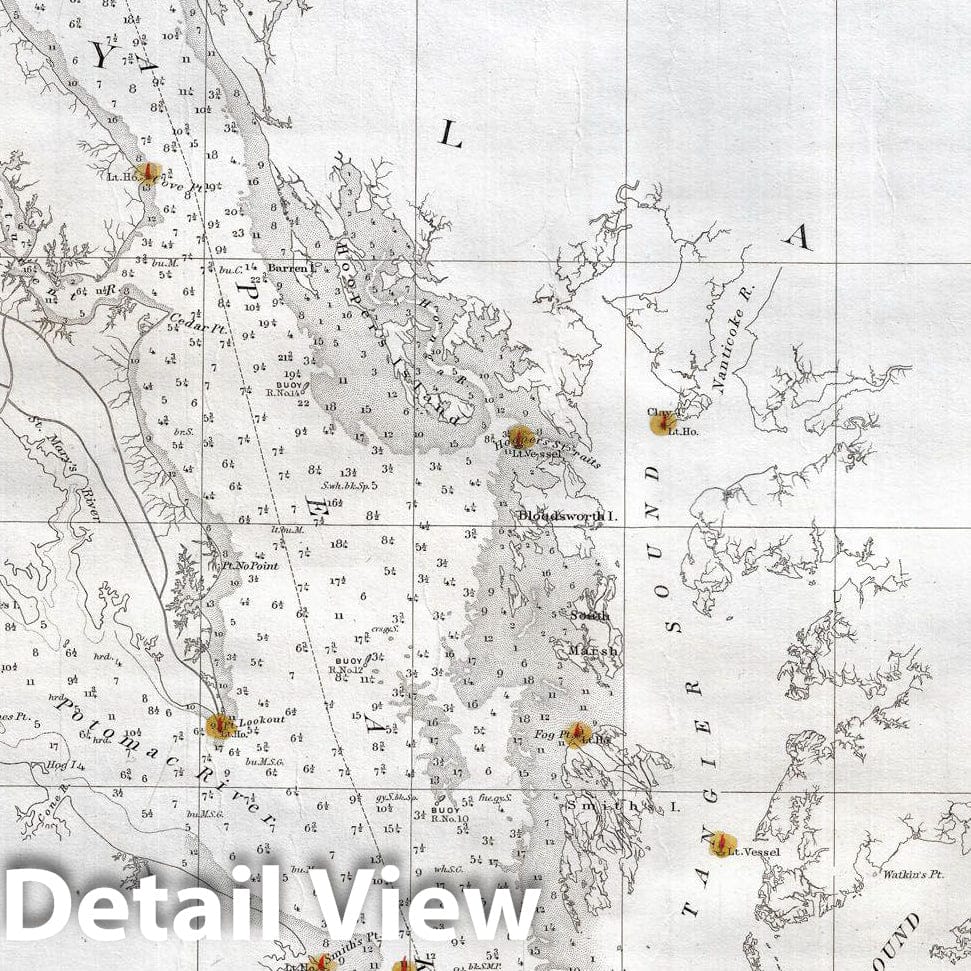 Historic Map : U.S. Coast Survey Nautical Chart or Map of The Chesapeake Bay , 1855, Vintage Wall Art