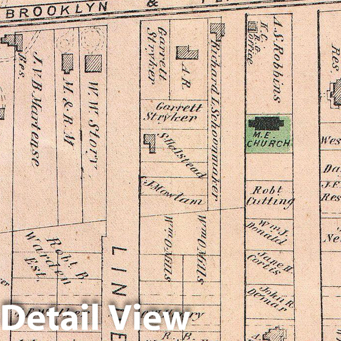 Historic Map : Beers Map of Flabush Area of Brooklyn, New York City, Including Prospect Park, 1873, Vintage Wall Art