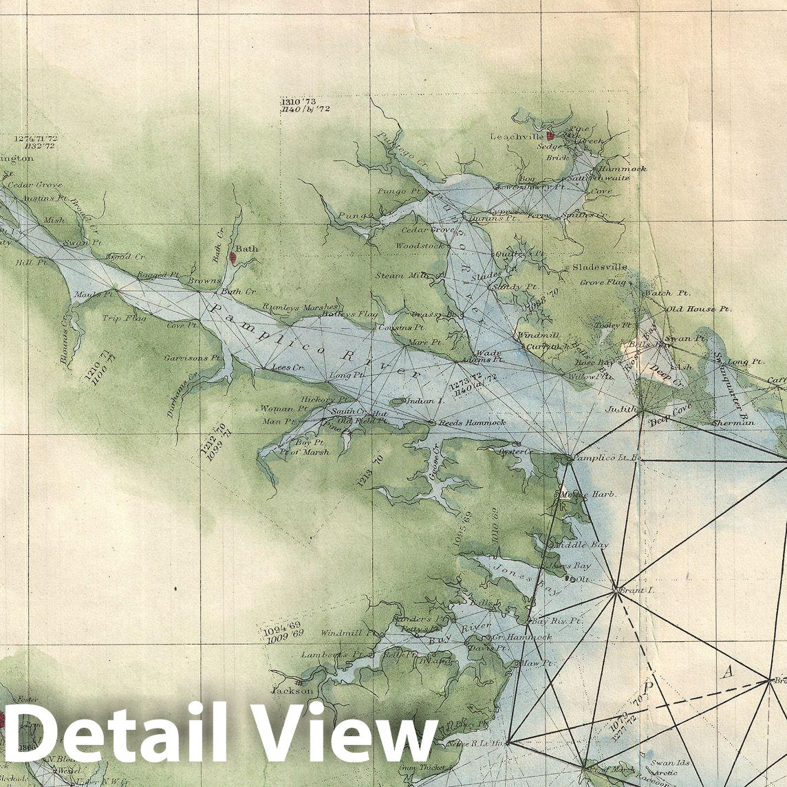 Historic Map : U.S. Coast Survey Chart or Map of The Carolina Coast, 1873, Vintage Wall Art