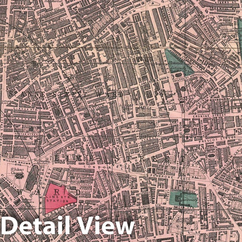 Historic Map : Bacon Pocket Map of Liverpool, England, 1890, Vintage Wall Art