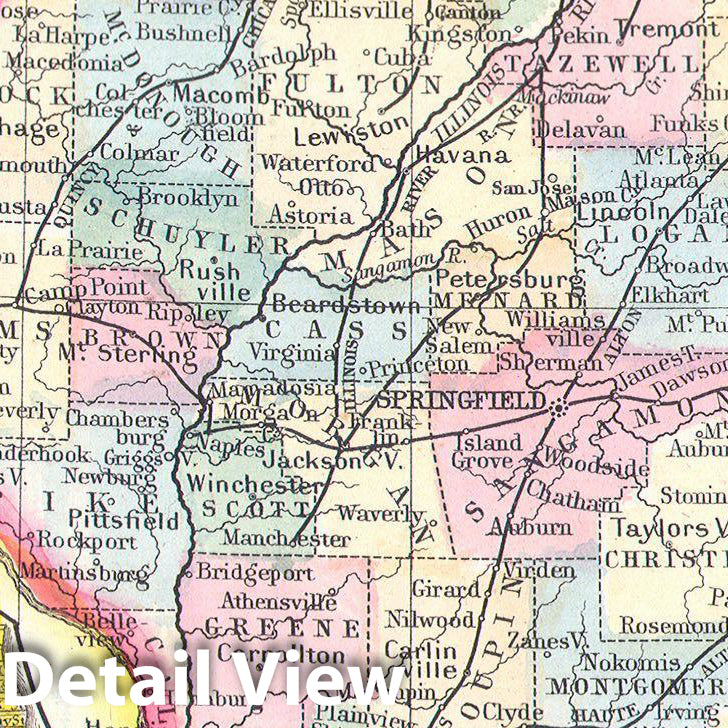 Historic Map : Mitchell's Map of Illinois w Chicago Inset, 1861, Vintage Wall Art