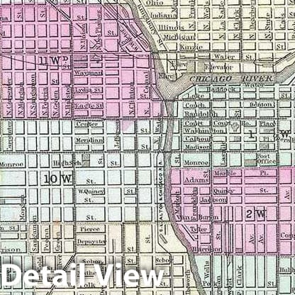 Historic Map : Mitchell Plan or Map of Chicago, Illinois, 1867, Vintage Wall Art