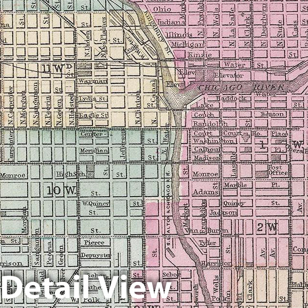 Historic Map : Mitchell Map or Plan of Chicago, Illinois, 1874, Vintage Wall Art