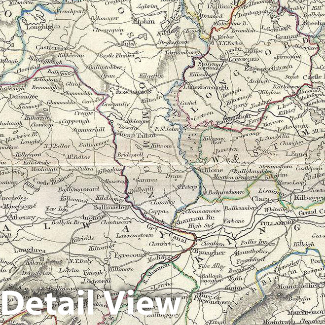 Historic Map : Black Map of Ireland in Counties, 1844, Vintage Wall Art