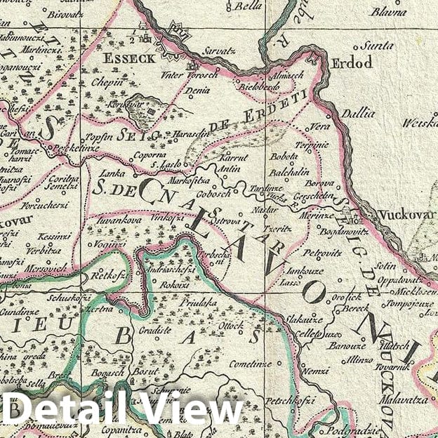 Historic Map : Santini Map of The Kingdom of Slavonia (Croatia, Serbia, Bosnia), 1783, Vintage Wall Art