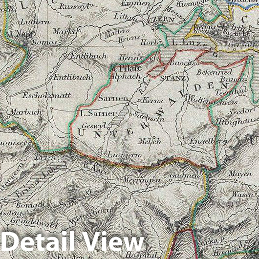 Historic Map : Black Map of Switzerland, 1840, Vintage Wall Art