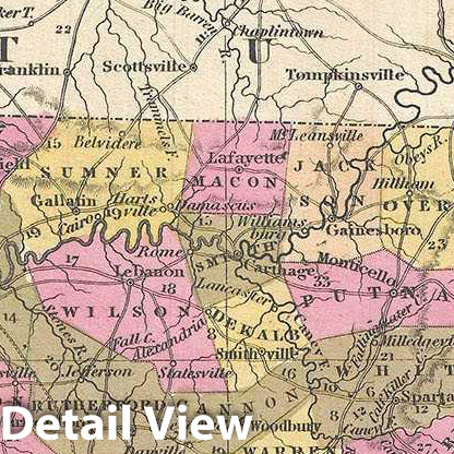 Historic Map : Mitchell Map of Tennessee, 1849, Vintage Wall Art