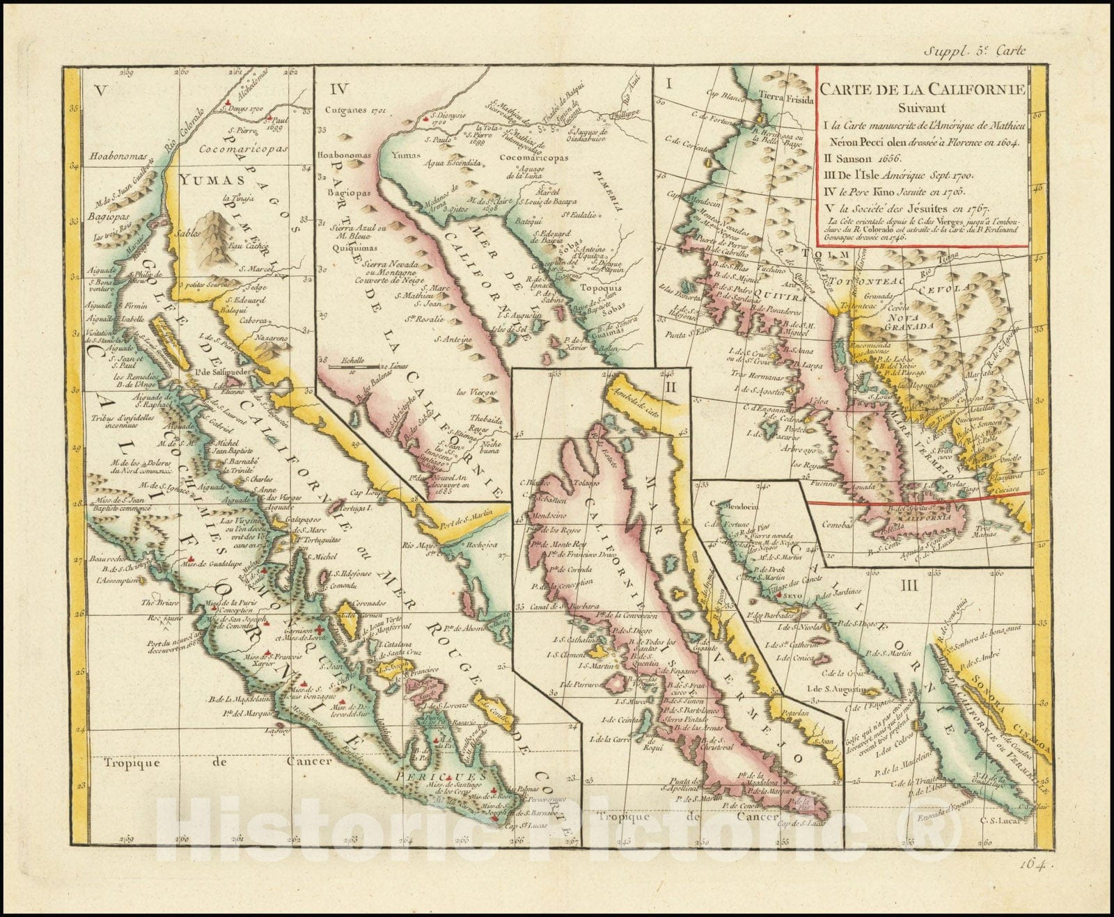 Historic Map : Carte De La Californie Suivant 1. La Carte manuscrite de l'Americque de Mathieu Neron Pecci olen dressee a Florence en 1604, 2. Sanson 1656,  1772 v2, Vintage Wall Art