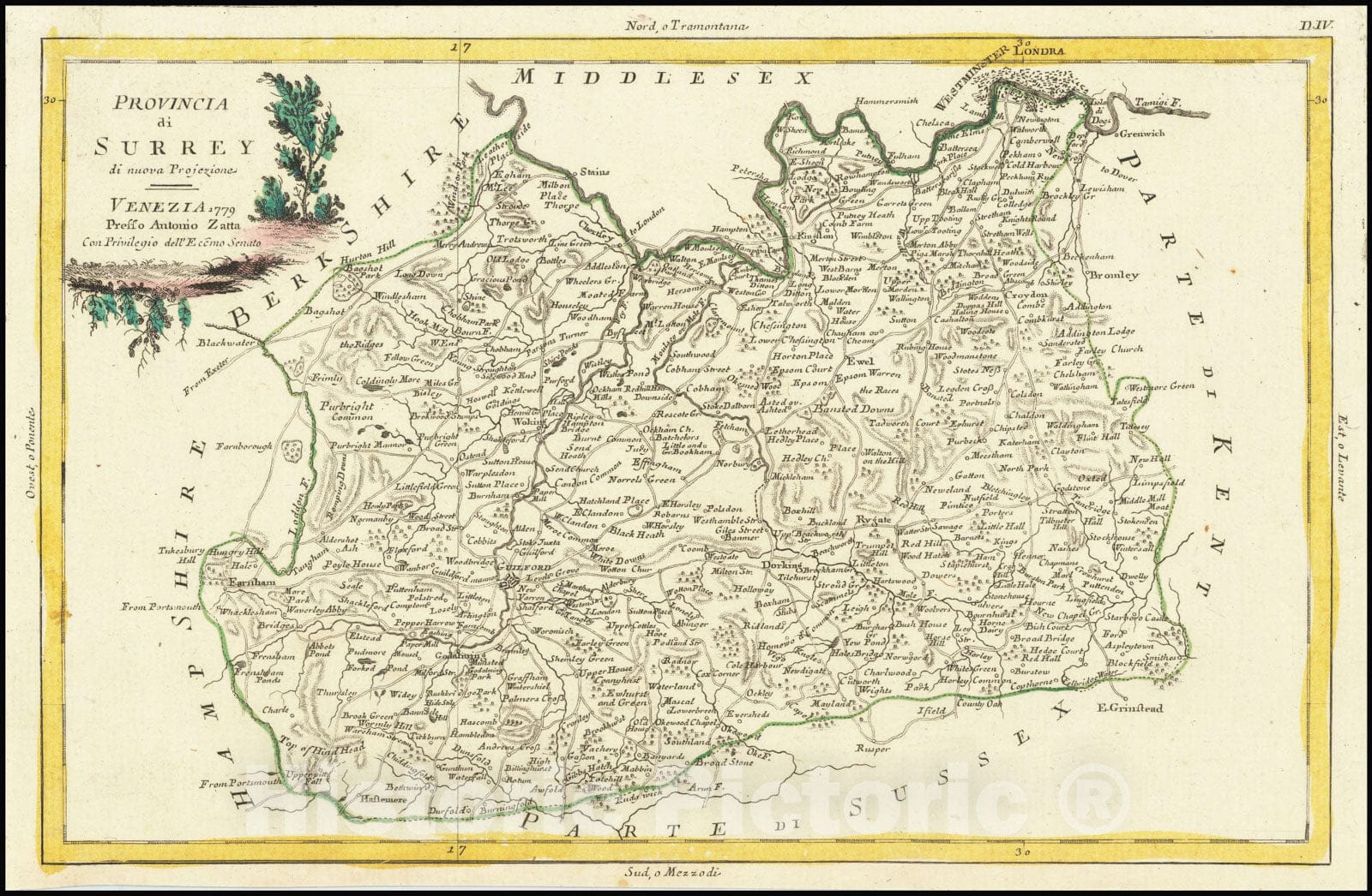 Historic Map : Provincia de Surrey, 1779, Vintage Wall Art