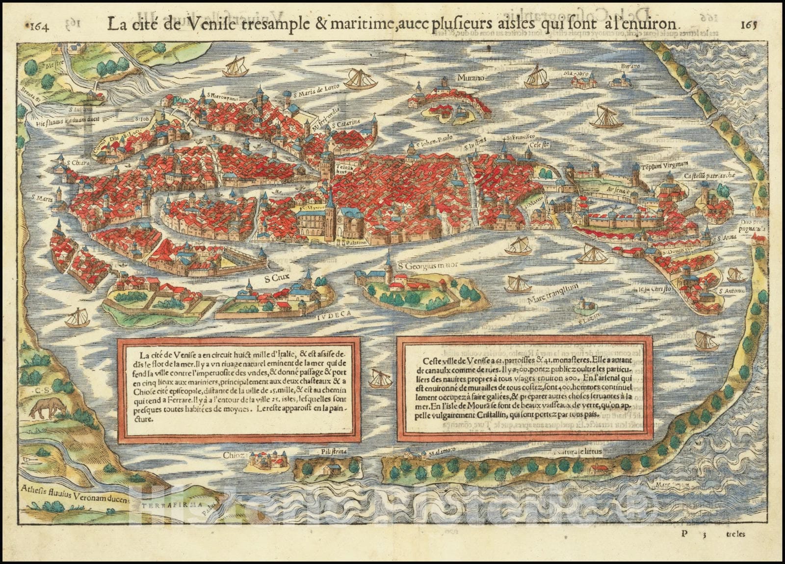 Historic Map : La cite de Venise tres ample & maritime, avec plusieurs aisles qui sont a l' environ., 1552, Vintage Wall Art