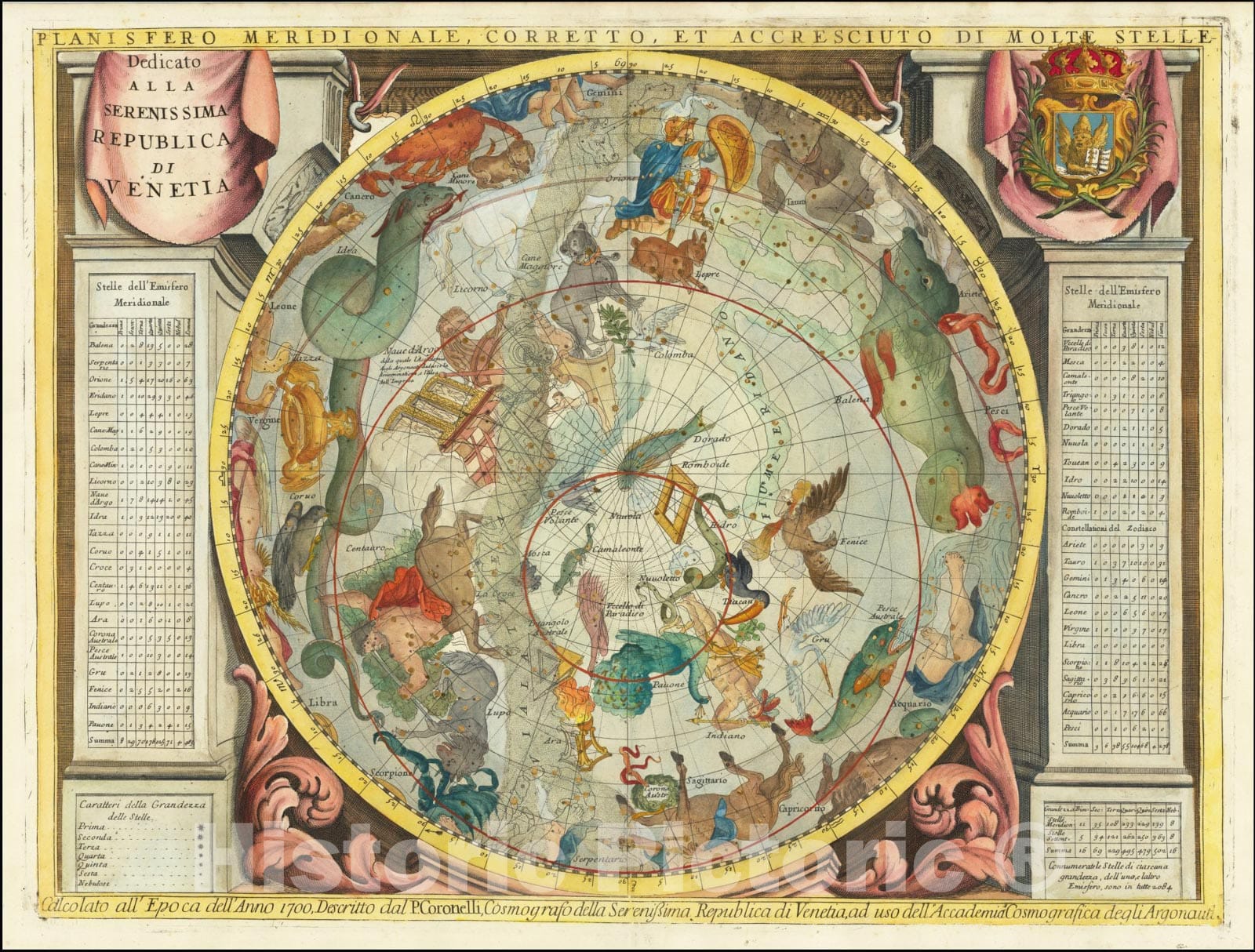 Historic Map : Planisfero Meridionale, Corretto, Et Accresciuto Di Molte Stelle,  1691, Vintage Wall Art