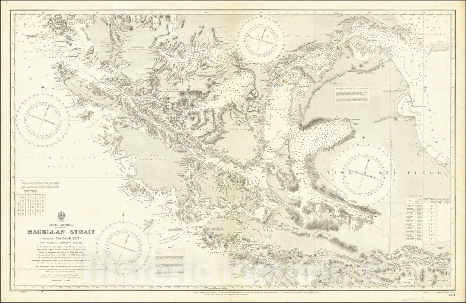 Historic Map : Magellan Strait , Properly Magalhaen,1887 (1923), Vintage Wall Art