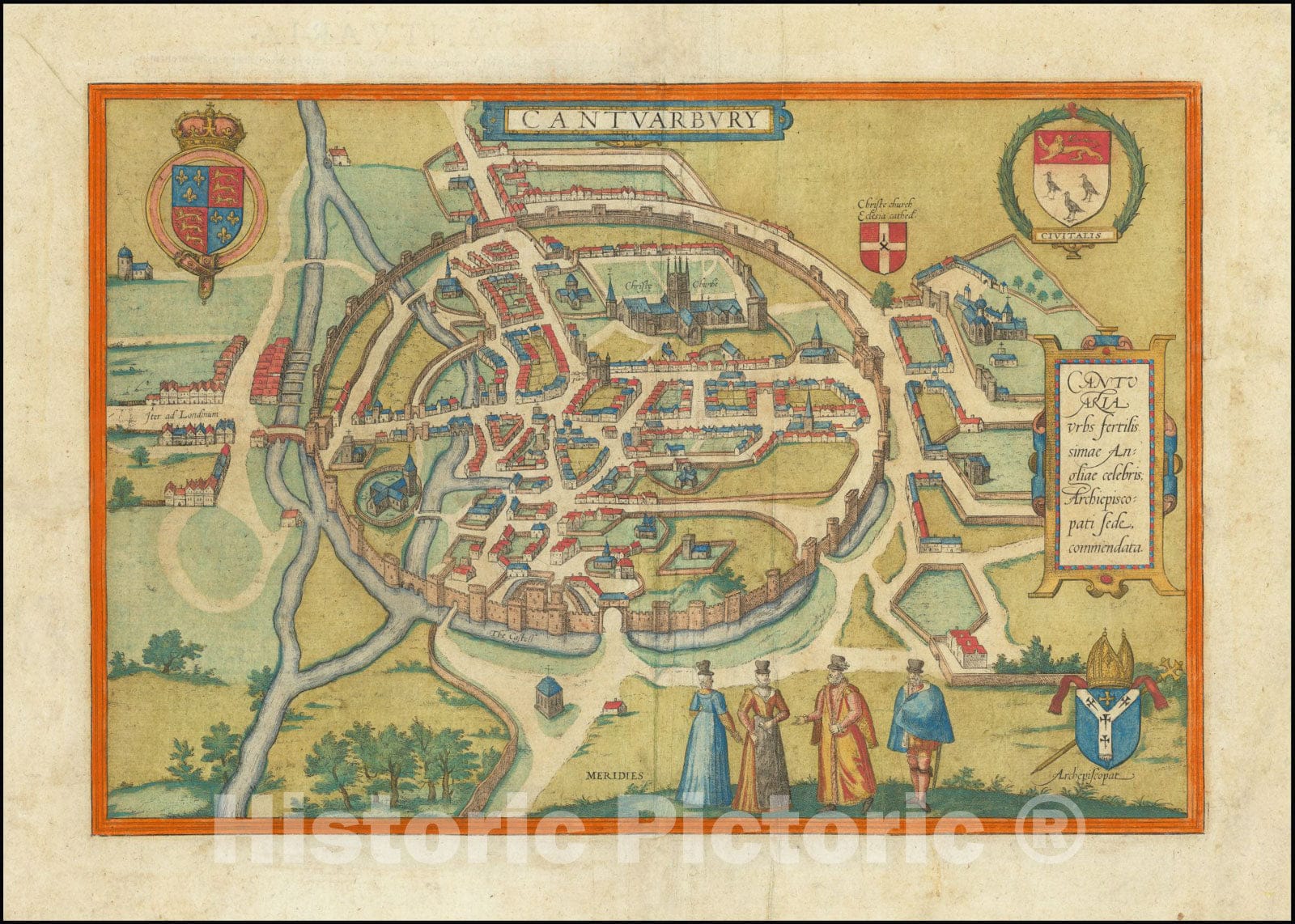 Historic Map : Cantuarbury, 1588, Vintage Wall Art