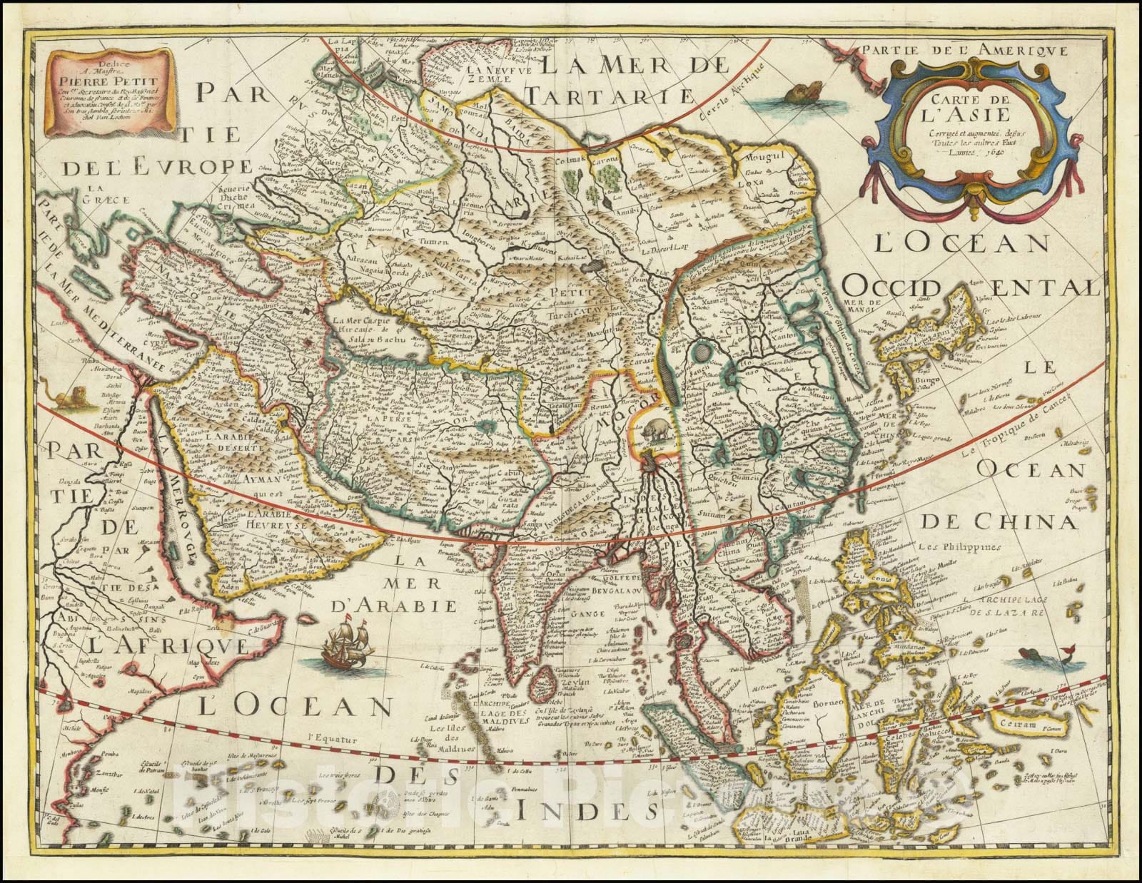 Historic Map : Carte de L'Asie Corrigee, et augmentee dessus toutes les aultres cy devant faictes par P. Bertius, 1640, 1640, Vintage Wall Art